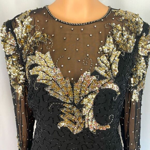 Vintage Haute Sheer Silk Sequin Coctail Dress Silver gold sequin Women’s 10 by N - Picture 13 of 14